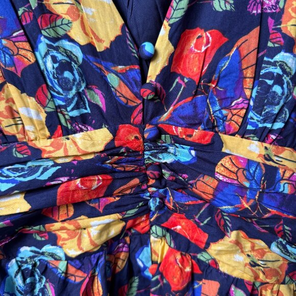 NWT Anthropologie Navy Floral Rose Print Katerina Button-Front Dress Women's 1X - Picture 6 of 15